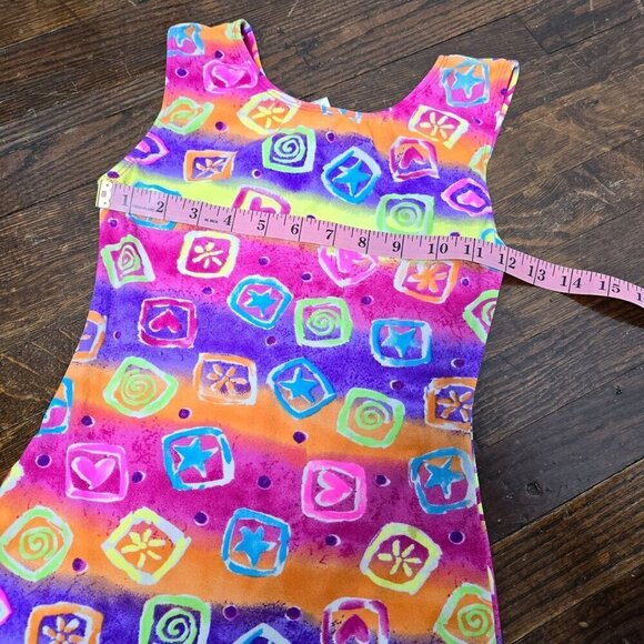Vintage 90s Neon Abstract Tank Top Spandex Romper Jumpsuit Girls - Picture 8 of 12